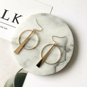 Dainty Gold Triangle Circle Earrings